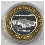 3/5th Oz Silver Strike Casino Token, '58 Corvette