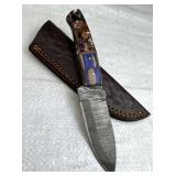 Damascus Steel Fixed Blade Knife w/ Sheath