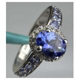 925 Silver Tanzanite & White Topaz Frame Ring