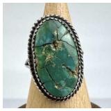 925 Silver Native American Vtg. Green Turquoise Ri