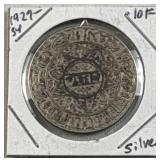 1929-34 Morocco Silver 10 Francs Coin .680