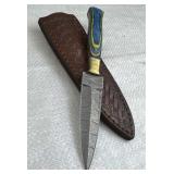 Damascus Steel Fixed Blade Knife w/ Sheath