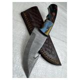 Damascus Steel Fixed Blade Knife w/ Sheath