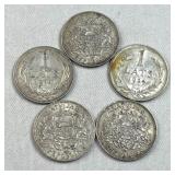 (5) 1925 Latvia Silver 1 Lats Coins .835 Details