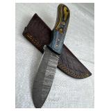 Damascus Steel Fixed Blade Knife w/ Sheath