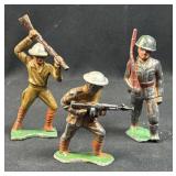 (3) Vintage Lead Toy Soldiers, USA, (1) Tin Top