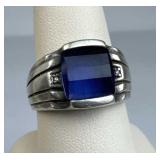 925 Silver Optic Blue Sapphire & Diamonds Ring