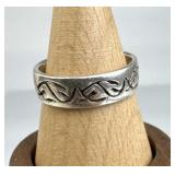 925 Silver Tribal Inspired Etched Pattern Ring