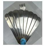 925 Silver Vtg Navajo Seashell Shape Blue Turq Pen