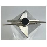 925 Silver Lg Art Deco Geometric Black Onyx Brooch