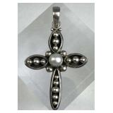 925 Silver Genuine Center Pearl Beaded Cross Penda