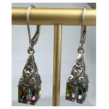 925 Silver Swarovski Iridescent Cube Dangle Earrin