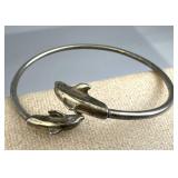 925 Silver Vtg Petite Flexible Double Dolphin Brac