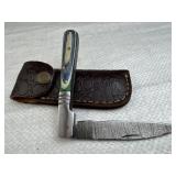 Damascus Steel Folding Blade Knife w/ Sheath
