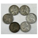 (6) 1942-45 Silver War Nickels, WWII Era 35%