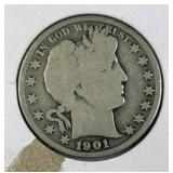 1901 Barber Silver Half Dollar, US 50c, 90%