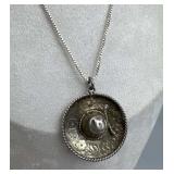 925 Silver Floral Etch & Rope Trim Sombrero Neckla