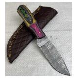 Damascus Steel Fixed Blade Knife w/ Sheath