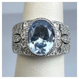 925 Silver ESPO Sky Blue Topaz w/ Accent CZ Ring