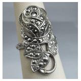 925 Silver Uncas Art Deco Marcasite Rose Flower Ri