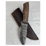Damascus Steel Fixed Blade Knife w/ Sheath