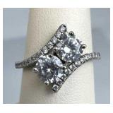 925 Silver 2 Round Cut & Accent CZ Bypass Ring