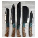 (5) Handmade Steel Chef's Kitchen Knives Set