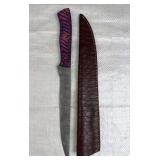 Lg Damascus Steel Long Fillet Knife w/ Sheath