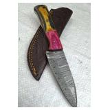 Damascus Steel Fixed Blade Knife w/ Sheath