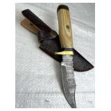 Damascus Steel Fixed Blade Knife w/ Sheath