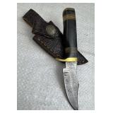 Damascus Steel Fixed Blade Knife w/ Sheath