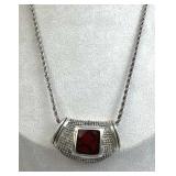 925 Silver Textured Red Jasper Slide Pendant Neckl