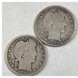 (2) 1895, 1896 Barber Silver 25c, 90% Coins