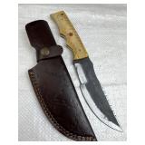Lg Handmade Steel Fixed Blade Knife w/ Sheath
