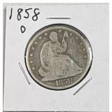 1858-O Seated Liberty Silver Half, 50c Coin