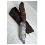 Damascus Steel Fixed Blade Knife w/ Sheath