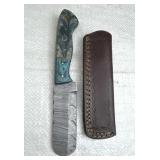 Damascus Steel Fixed Blade Knife w/ Sheath