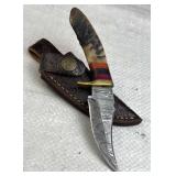 Damascus Steel Fixed Blade Knife w/ Sheath