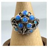 925 Silver Vintage Floral Faux Opal Ring
