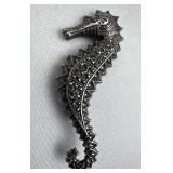 925 Silver Vintage Marcasite Seahorse Brooch/Pin