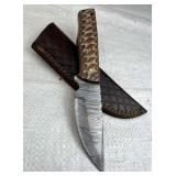 Damascus Steel Fixed Blade Knife w/ Sheath