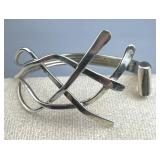 925 Silver Crisscross Open Front Ribbed Cuff Brace