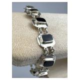925 Silver Rectangular Black Onyx Link Bracelet