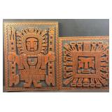 (2) Carved Wood Incan Viracocha Wall Art