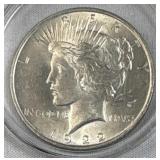 1922 Peace Silver Dollar, US $1 Coin, 90%