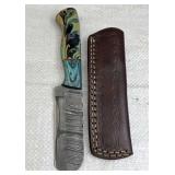 Damascus Steel Fixed Blade Knife w/ Sheath