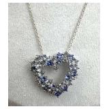 925 Silver White Topaz & Amethyst Slide Heart Neck