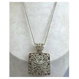 925 Silver Chunky Openwork Filigree Square Necklac