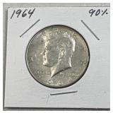 1964 JFK 90% Silver Half Dollar, US 50c Coin