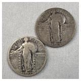 (2) 1927, 1929 Standing Liberty Silver 25c, 90%